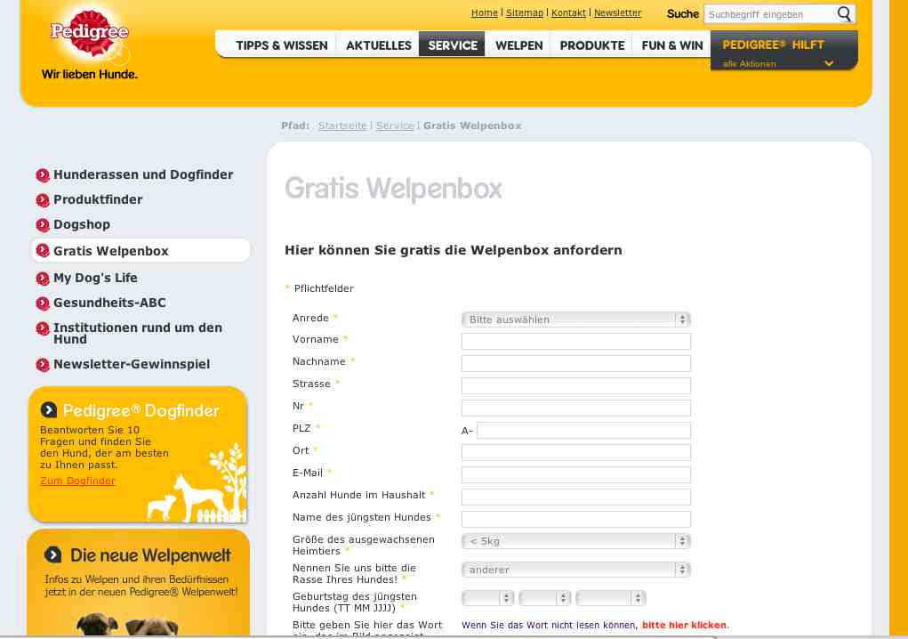 pedigree gratis welpenbox