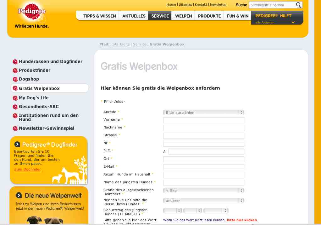 pedigree gratis welpenbox