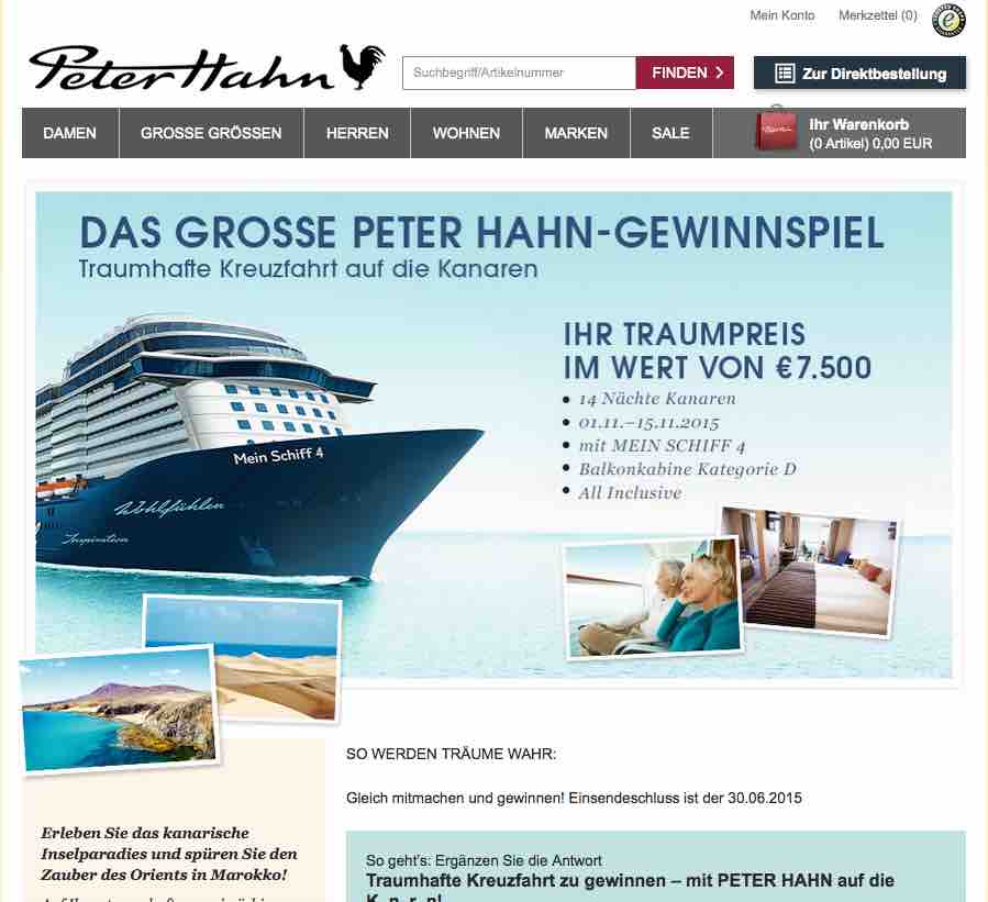 peter hahn kreuzfahrt gewinnspiel