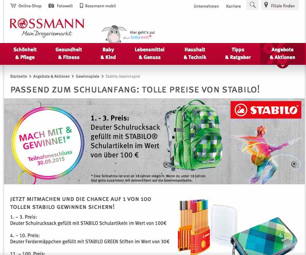 rossmann schulanfang gewinnspiel