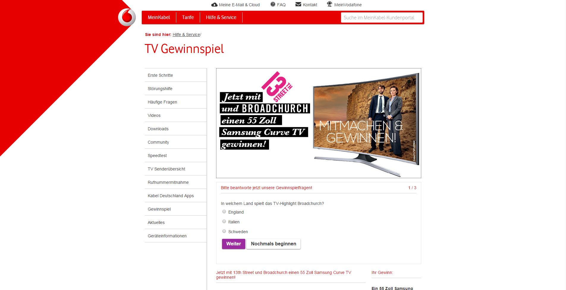 Kabel Deutschland Gewinnspiel Curve TV Gewinnspiel