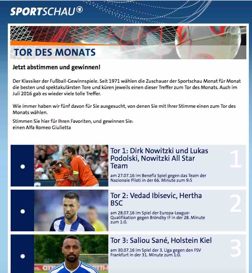 sportschau tor des monats juli 2016