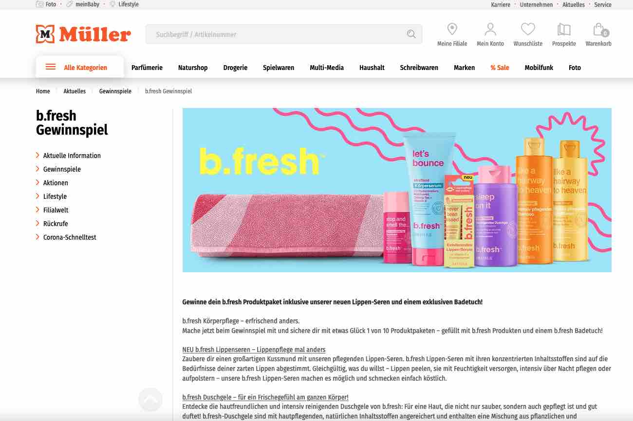 mueller b-fresh gewinnspiel