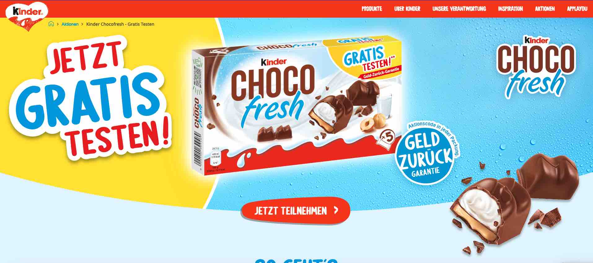 kinder choco fresh gratis testen