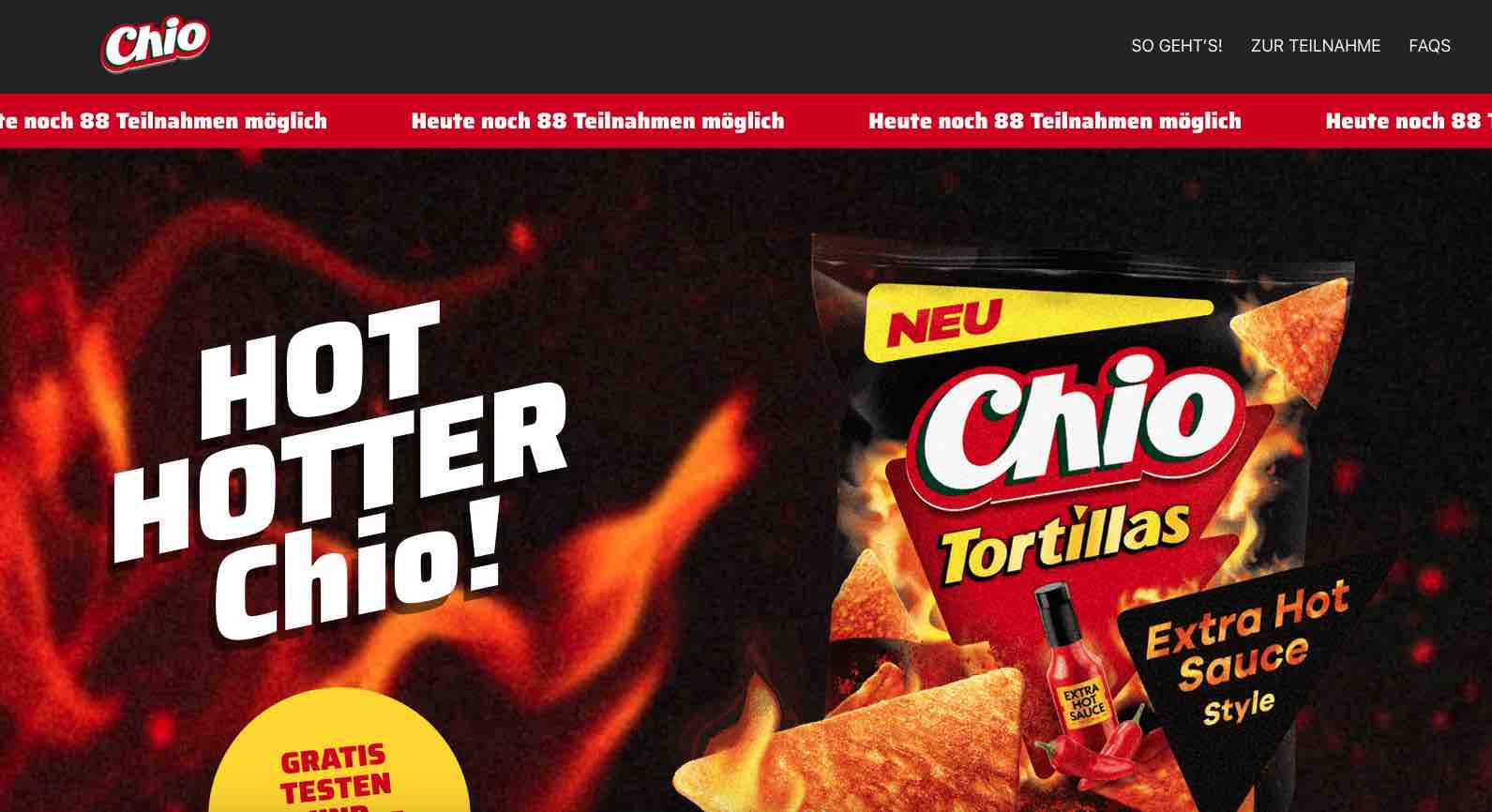 Chio Tortillas Extra Hot
Sauce Style gratis testen!